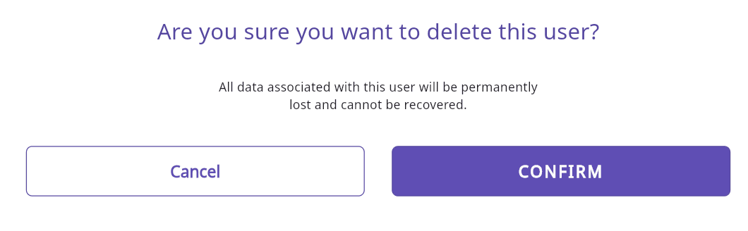Delete User confirmation popup in Felixa Touch