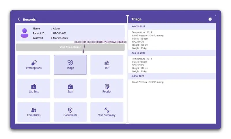 FelixaTouch EMR Sections Panel