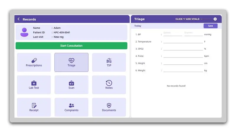 FelixaTouch Triage / Add Vitals Screen
