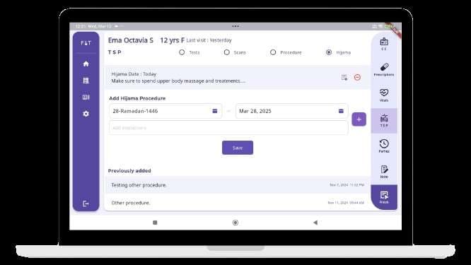Unani prescription management interface with herbal medicines