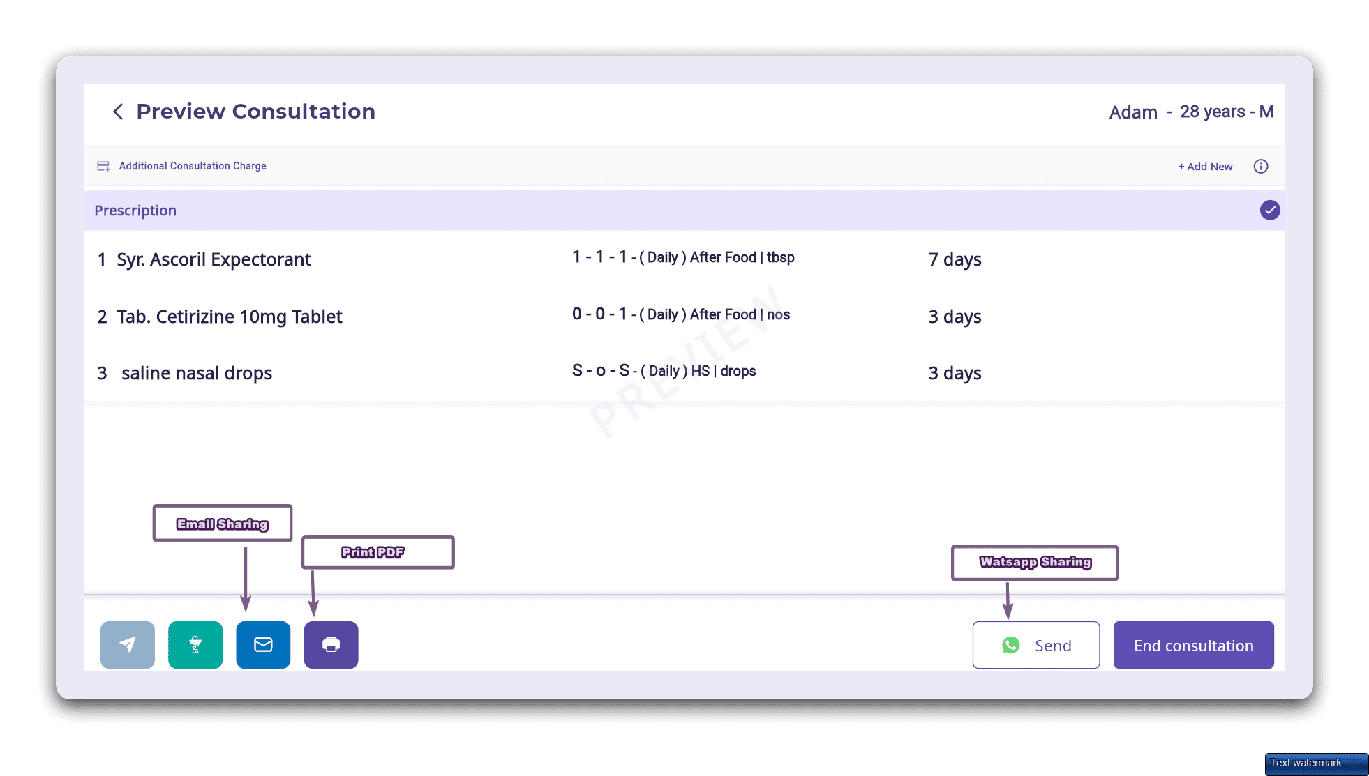 Prescription Sharing through Email, WhatsApp, PDF in FelixaTouch